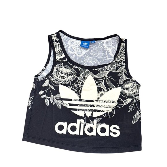 Adidas Originals Trefoil Crop Tank Floral Graphic Black White Large Athleisure - Picture 13 of 13